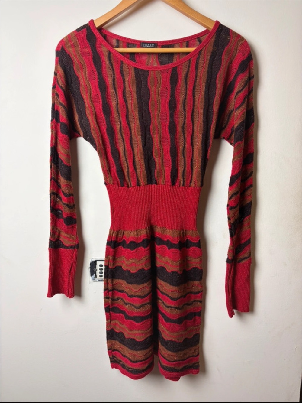 Red Striped Knit Waist-Detail Women’s Dress